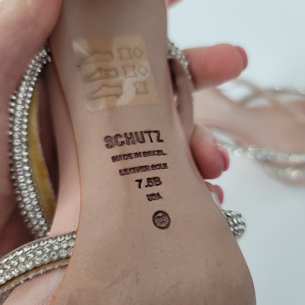 Schutz Louise Crystal PVC Strappy Sandals Size 7.5 Rose Pink - Picture 9 of 12